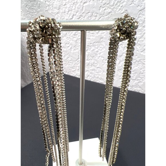 Rhinestone Ball Chain Tassel Earrings Post 4" Drop Lovers Knot Glamour Holidays - Picture 14 of 14